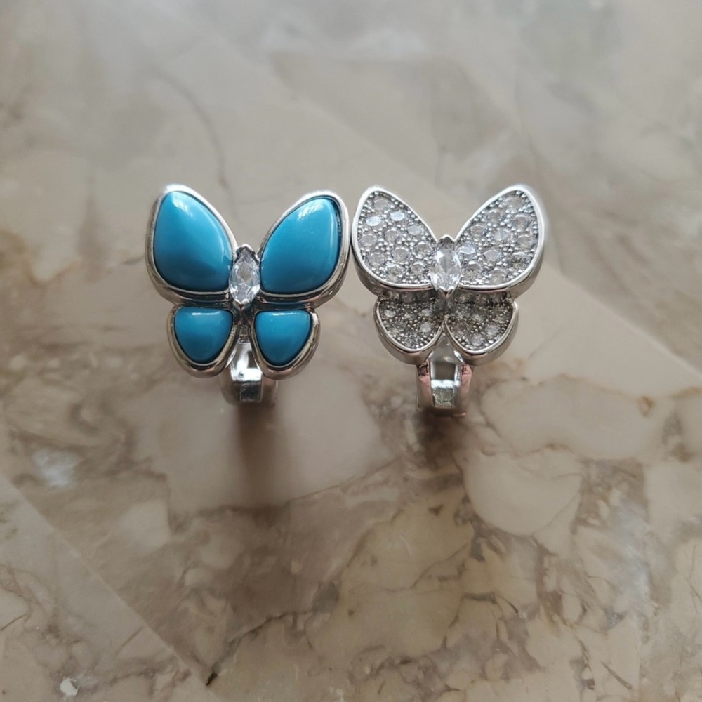 High Quality Silver Color Blue Butterfly Turquoise Asymmetric Earrings